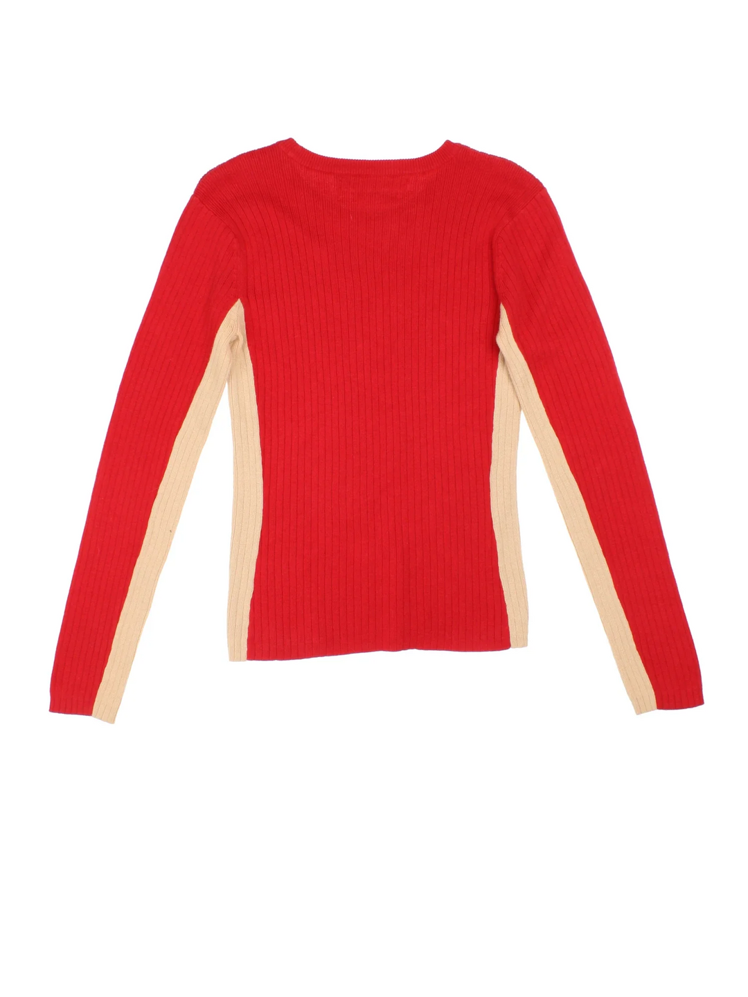 Tommy Hilfiger Cable Rib Knit Jumper in a red colourway with V neck and contrast panel detailing.
