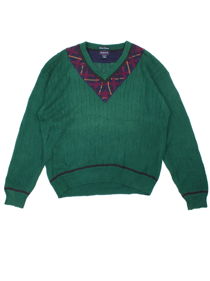 Vintage 90's Gant Knit Jumper in a green colourway with V neck and contrast detailing.