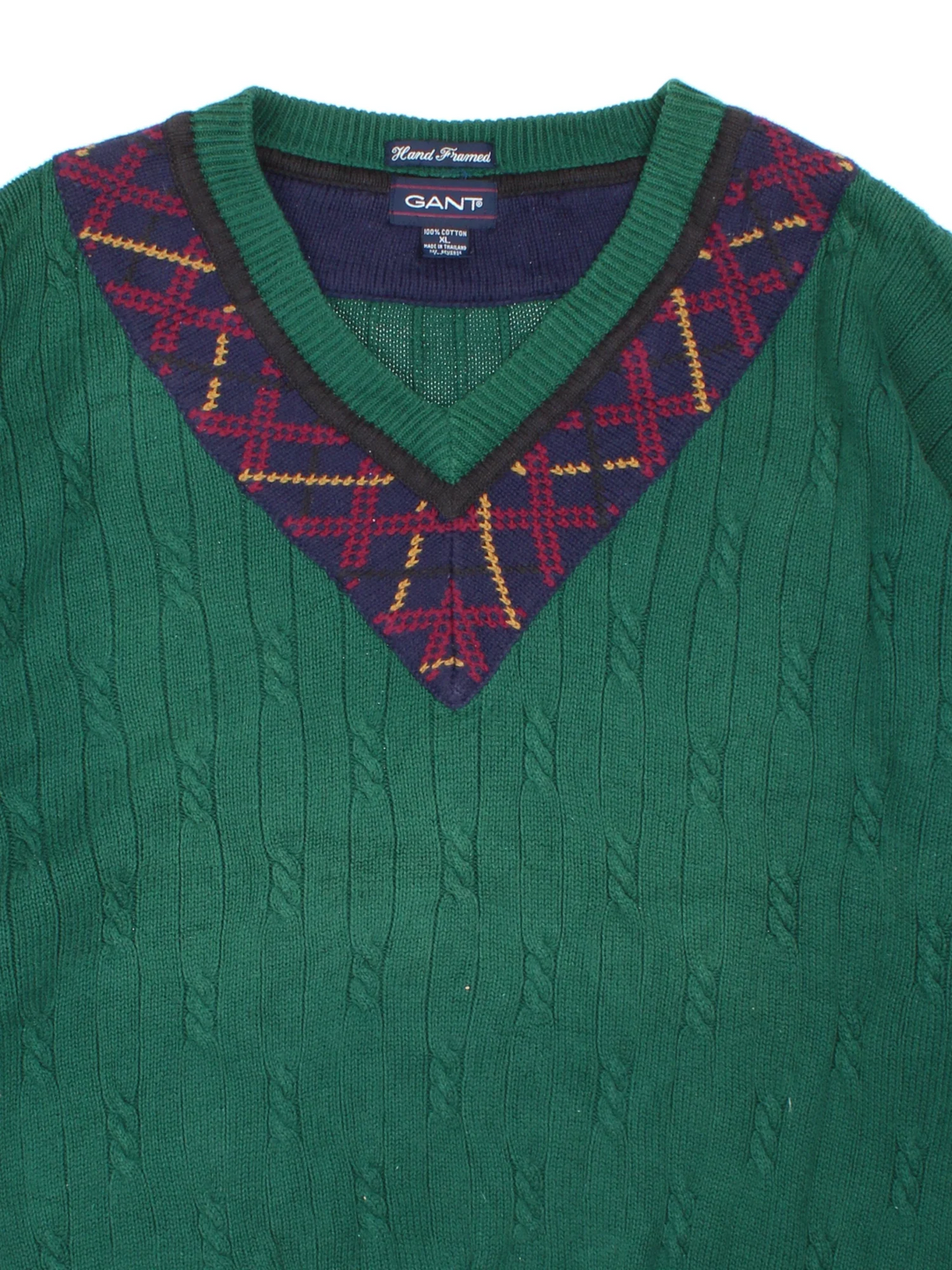 Vintage 90's Gant Knit Jumper in a green colourway with V neck and contrast detailing.