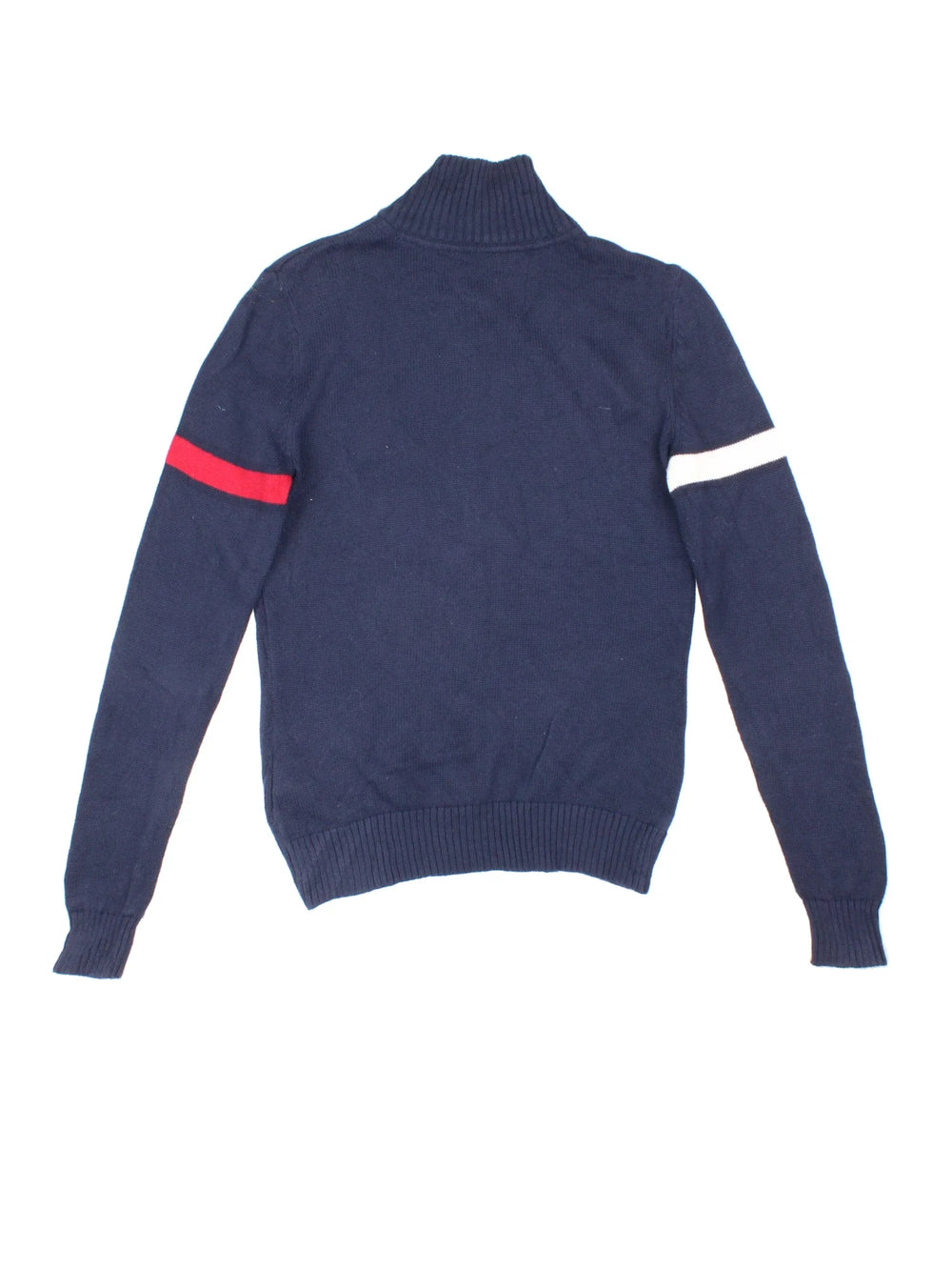 90's Tommy Hilfiger Spell Out Zip Cardigan in a blue colourway with zip fastening and branding embroidered on the front.