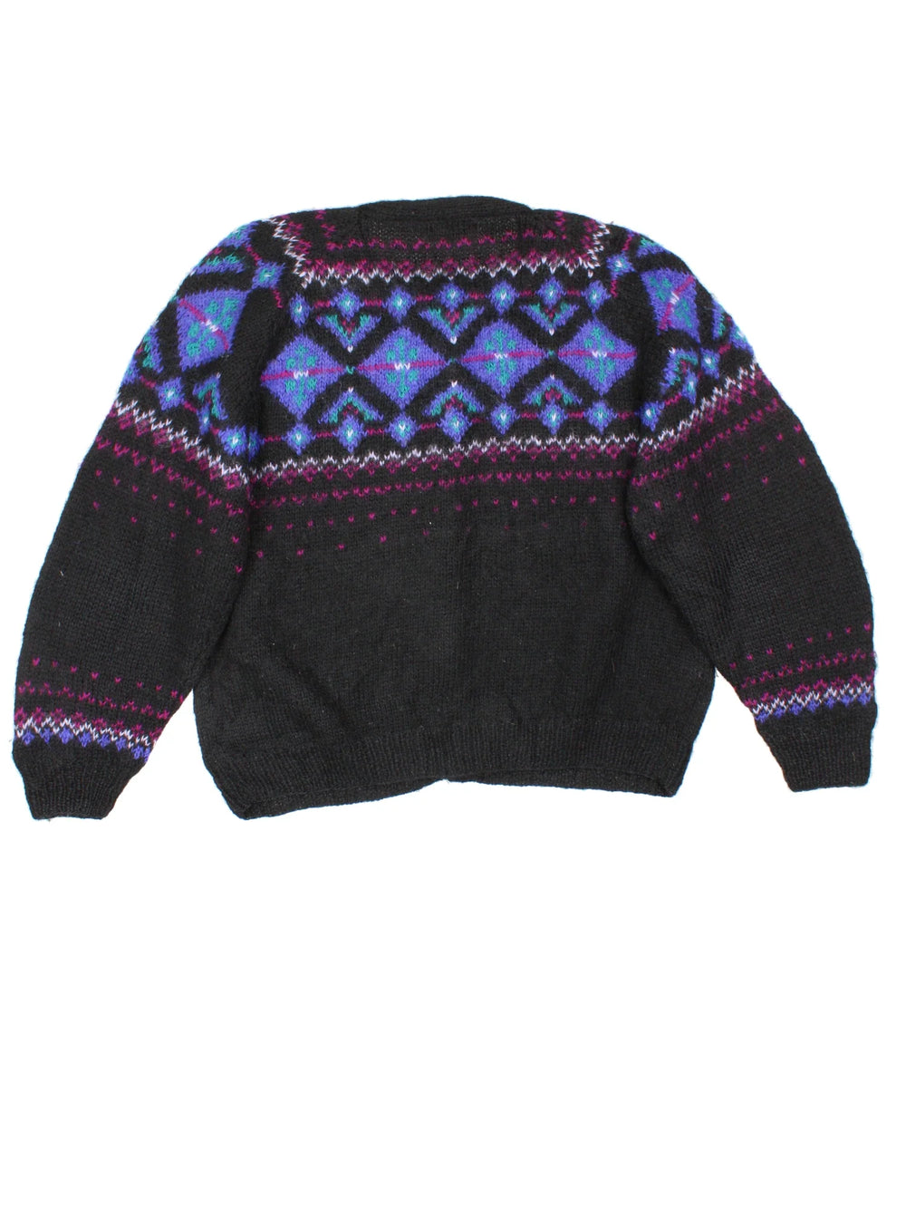 90's L.L Bean Nordic Cardigan in a black colourway with button fastening and nordic patterned detail.