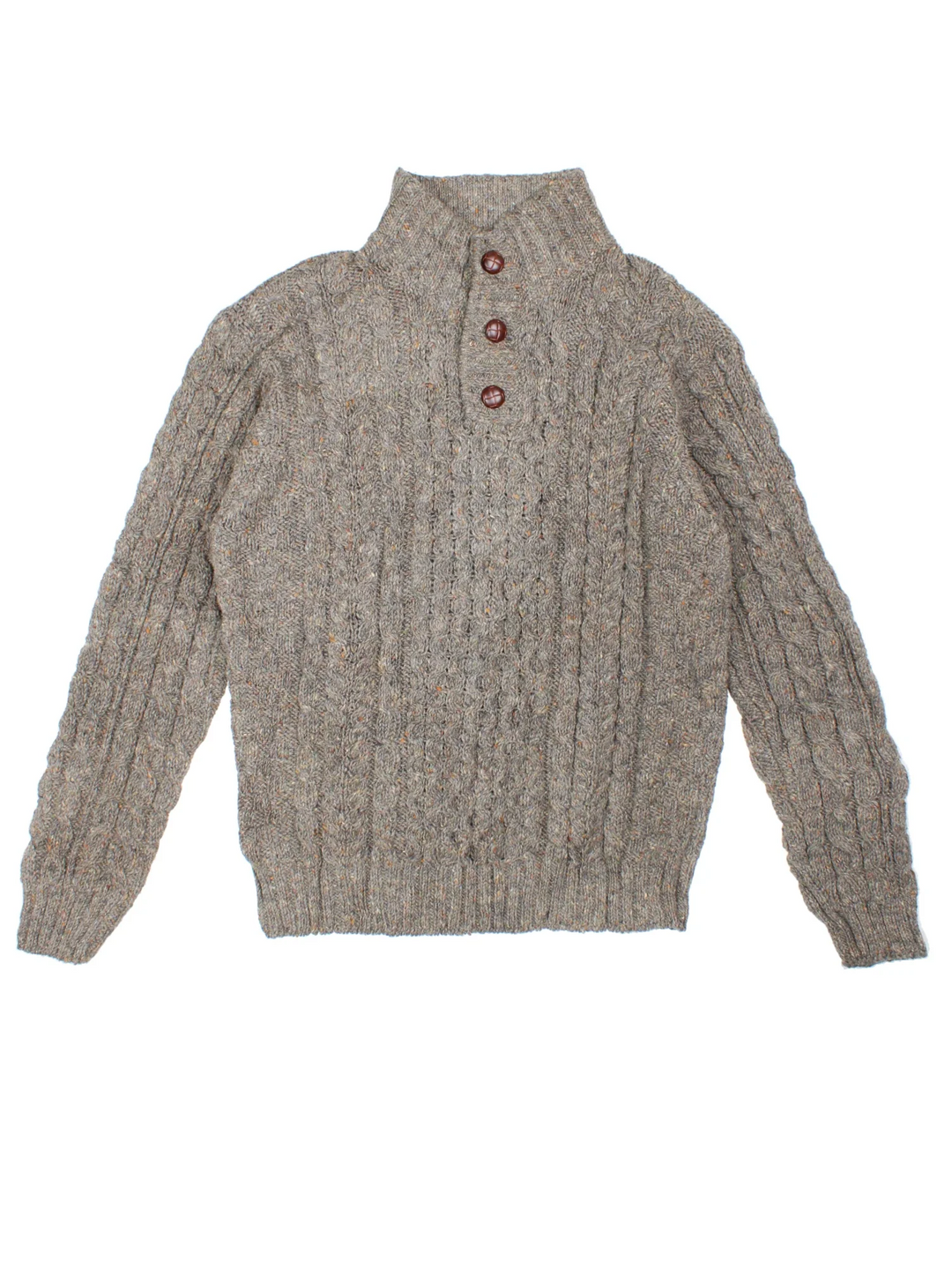 90's L.L Bean Button Neck Jumper in a grey colourway with button up neckline and cable knit detail.