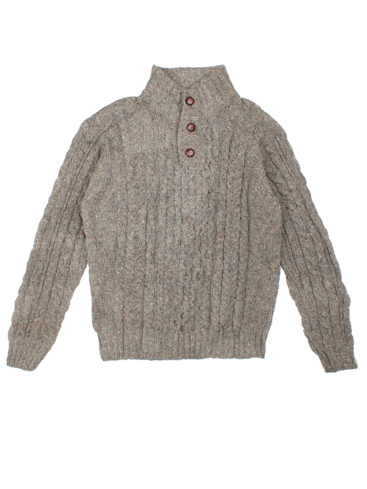 90's L.L Bean Button Neck Jumper in a grey colourway with button up neckline and cable knit detail.