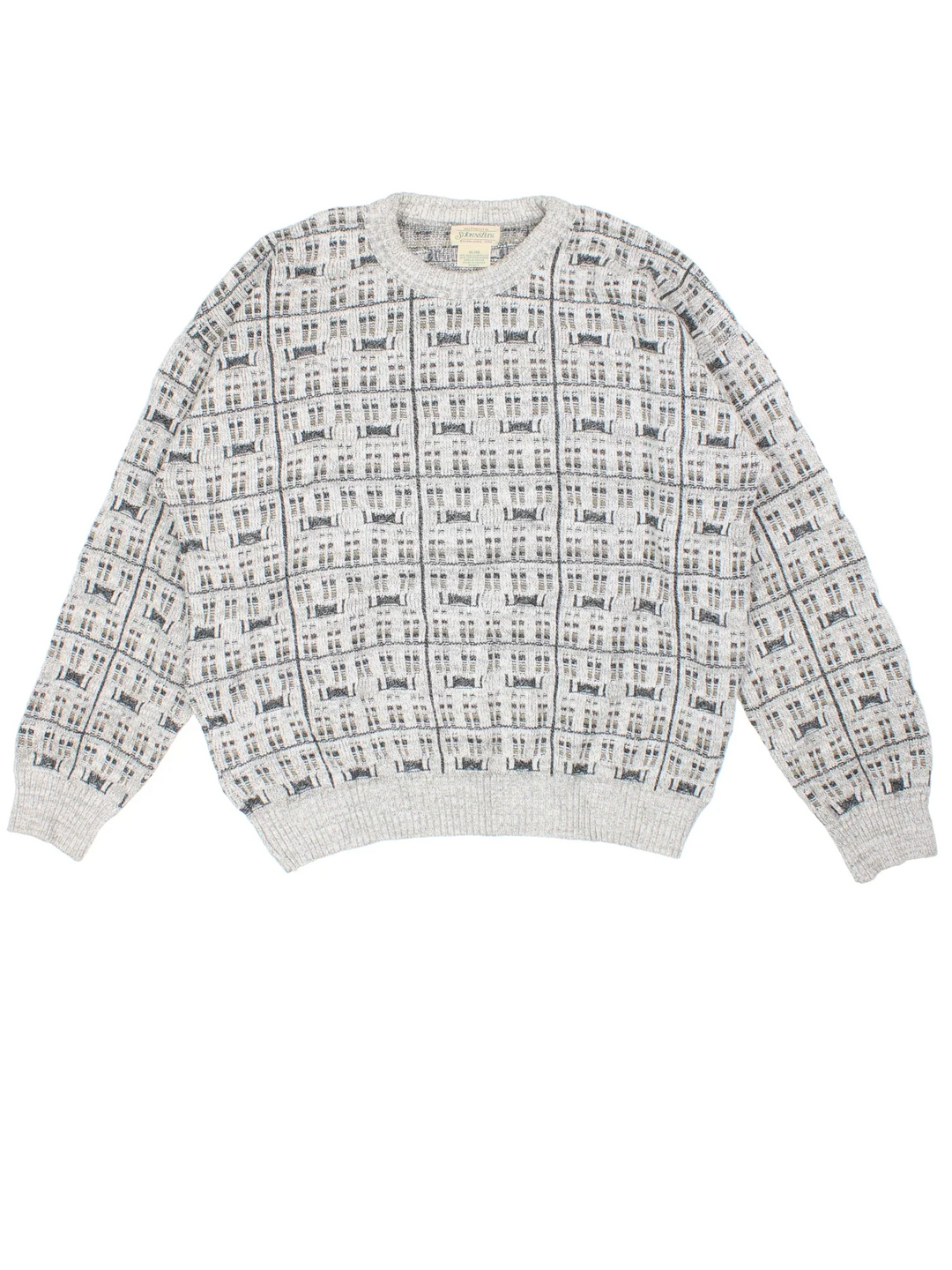 Vintage 90's St Johns Bay Jumper in a grey colourway with crew neckline and grid pattern detail.
