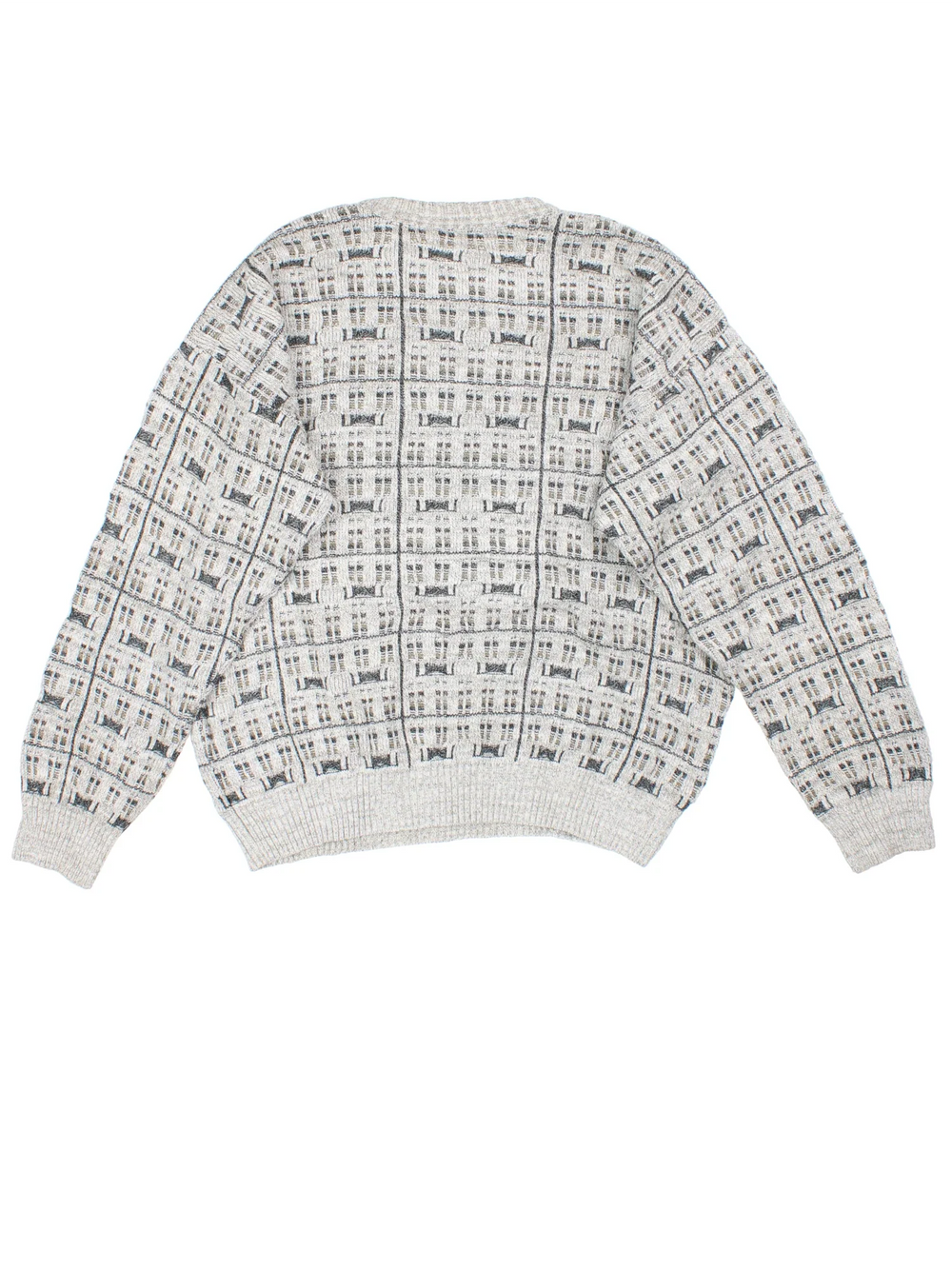 Vintage 90's St Johns Bay Jumper in a grey colourway with crew neckline and grid pattern detail.