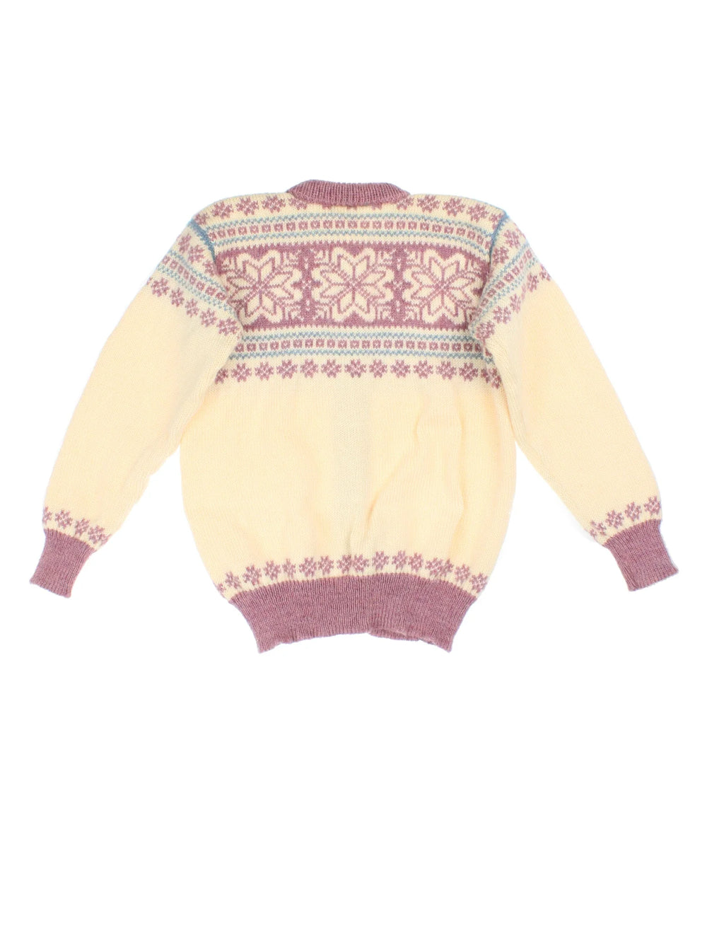 90's L.L Bean Nordic Cardigan in a white/purple colourway with button fastening and nordic patterned detail.