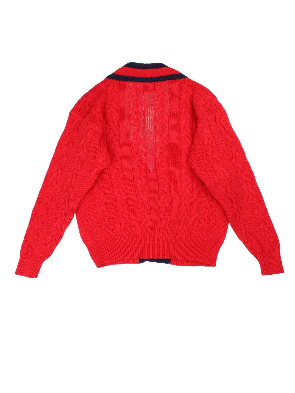 90's GAP Cable Knit Cardigan in a red colourway with a big collar and button up closure.