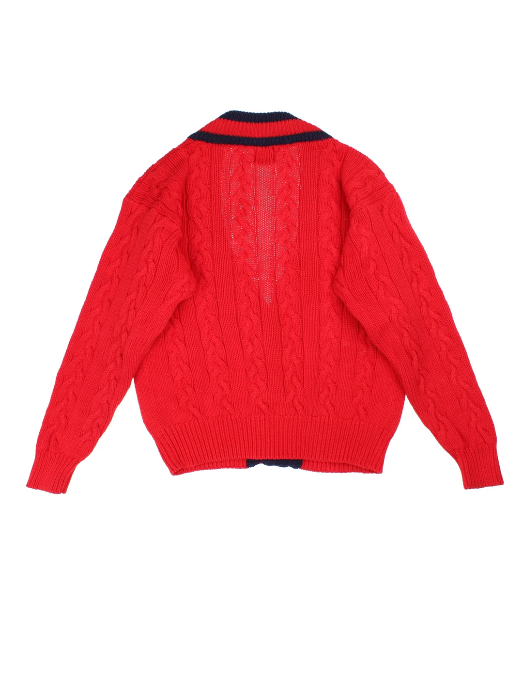 90's GAP Cable Knit Cardigan in a red colourway with a big collar and button up closure.
