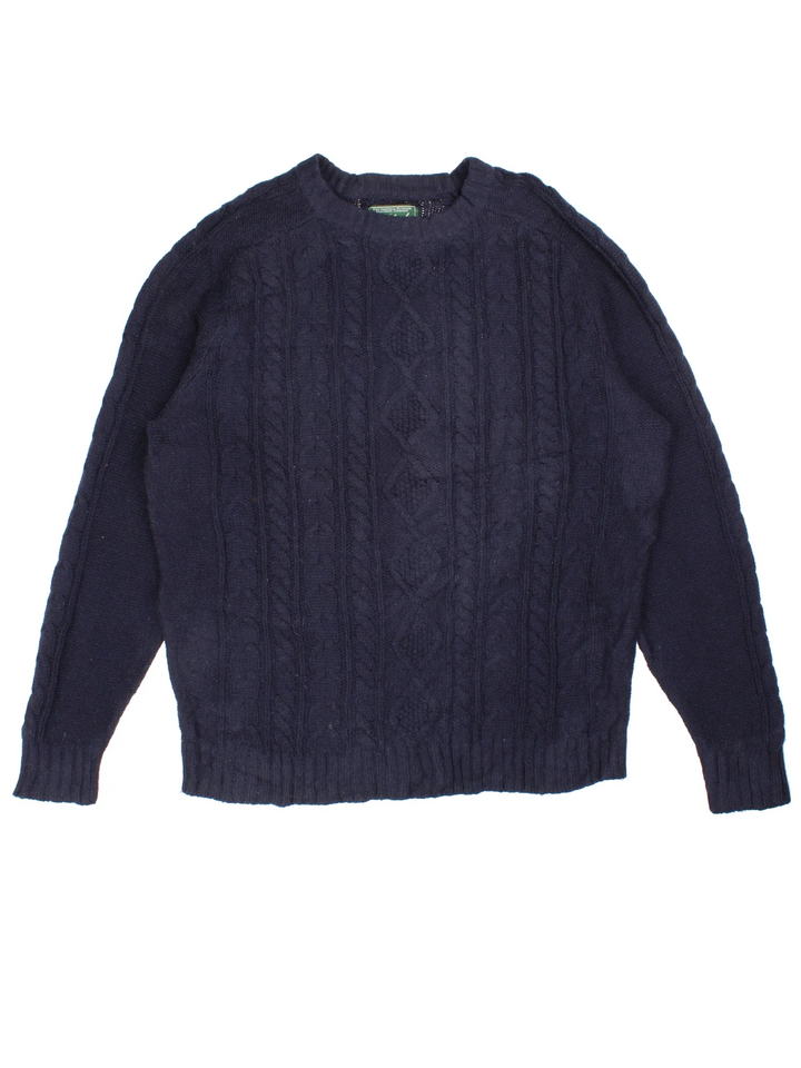 Woolrich Cable Knit Jumper in a blue colourway.