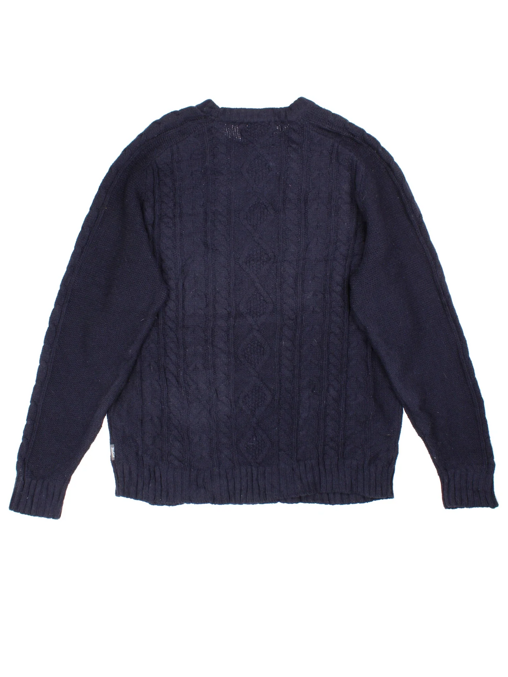 Woolrich Cable Knit Jumper in a blue colourway.