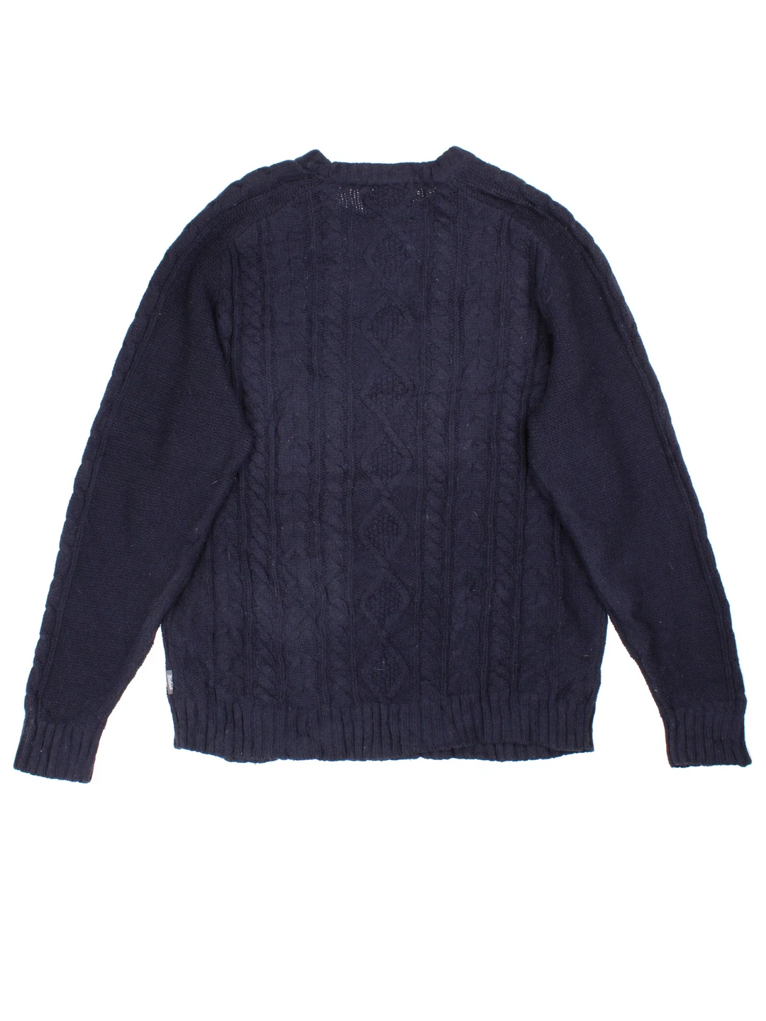 Woolrich Cable Knit Jumper in a blue colourway.