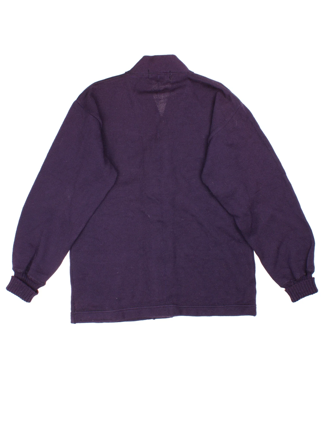 Vintage Letterman Cardigan in a purple colourway, button up closure and has embroidered lettering on the front.