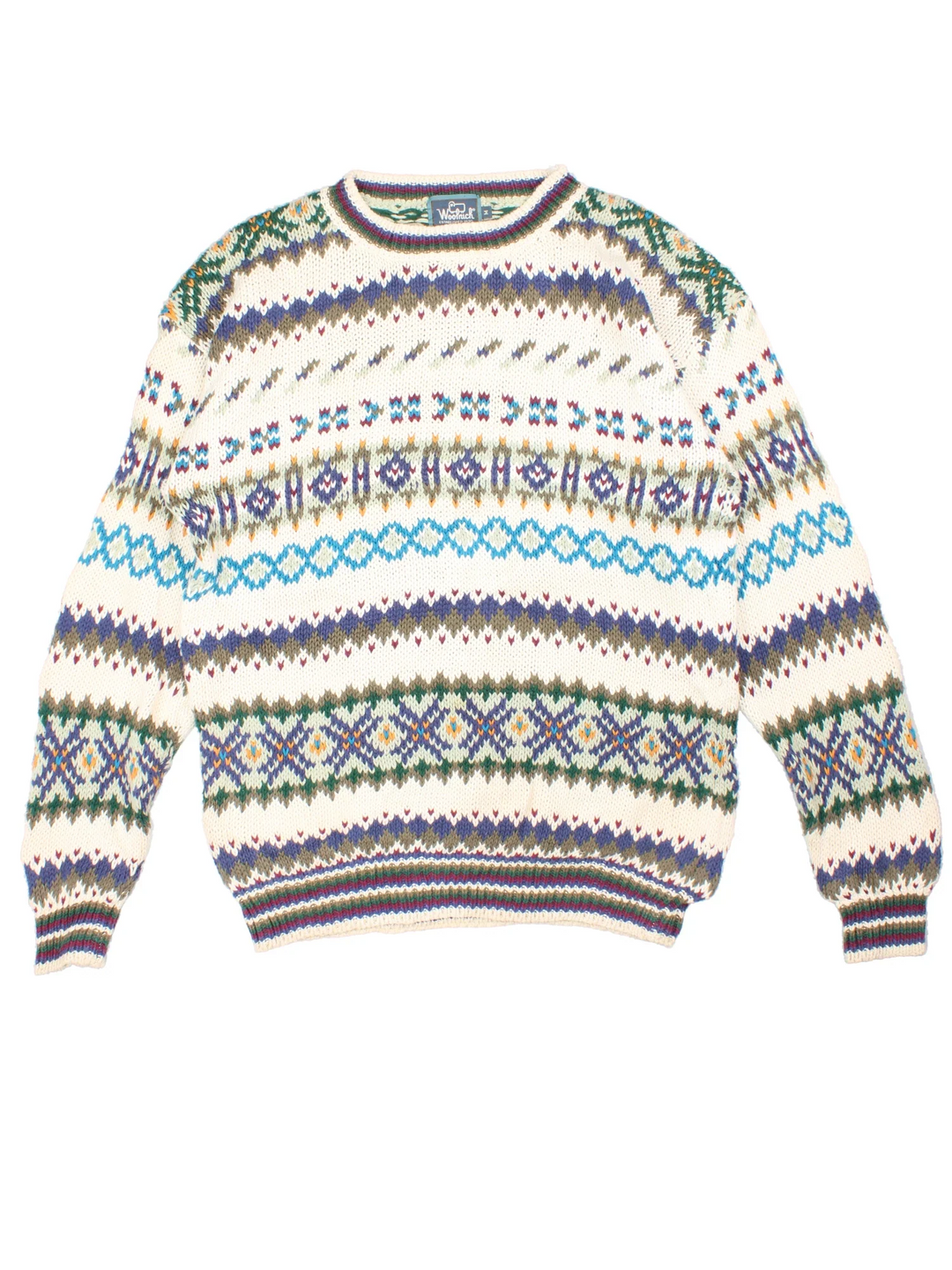 Woolrich Patterned Jumper in a white colourway with patterns all over.