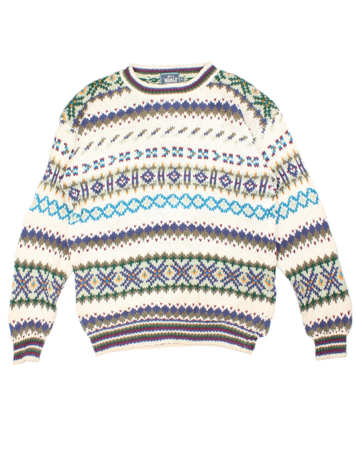 Woolrich Patterned Jumper in a white colourway with patterns all over.