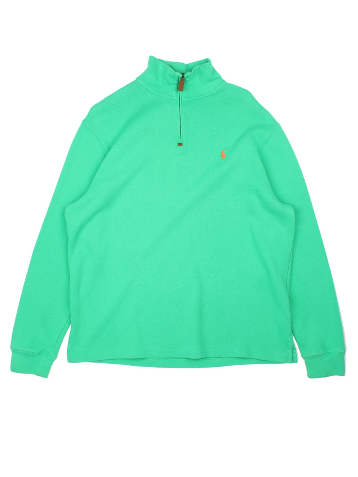 Ralph Lauren 1/4 Zip Jumper in a green colourway with embroidered logo on front.