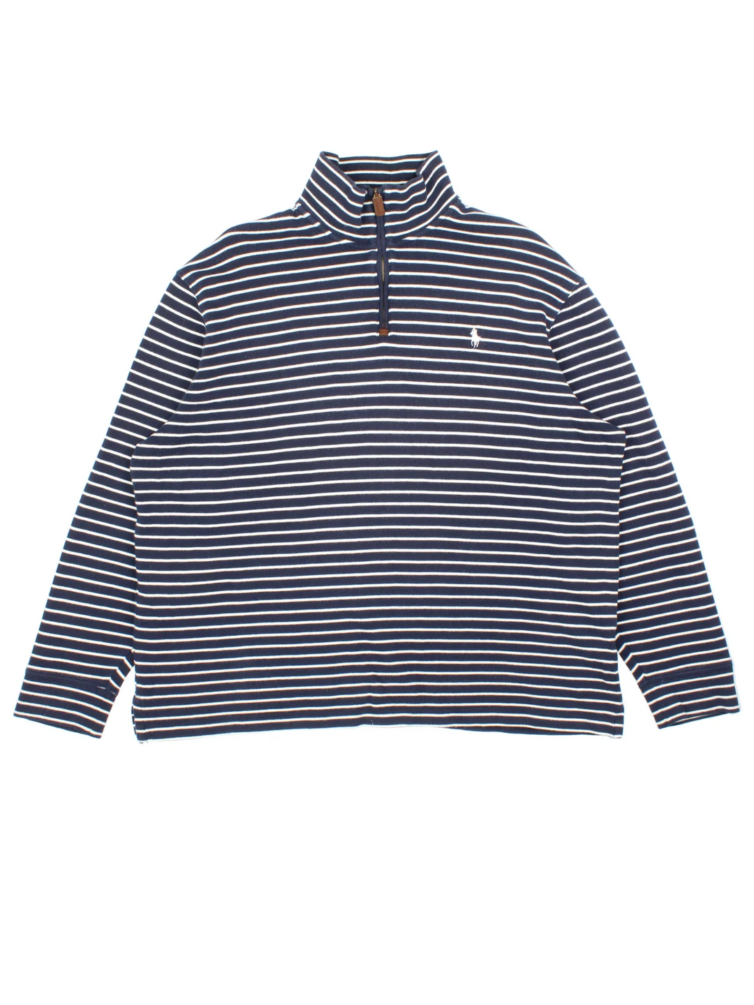 Ralph Lauren 1/4 Zip Jumper in a blue/white colourway with embroidered logo on front.
