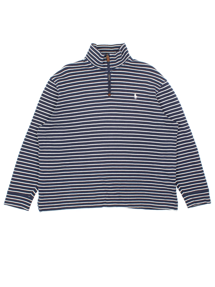 Ralph Lauren 1/4 Zip Jumper in a blue/white colourway with embroidered logo on front.