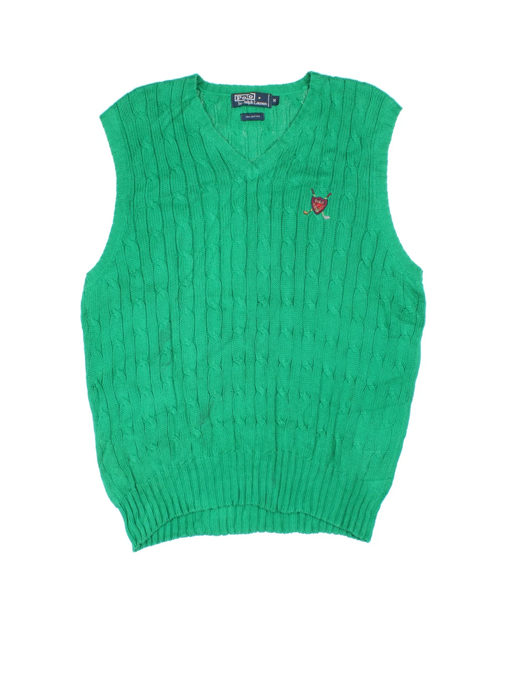 Ralph Lauren Golf Knit Sweater Vest in a blue colourway with the logo embroidered on the front.