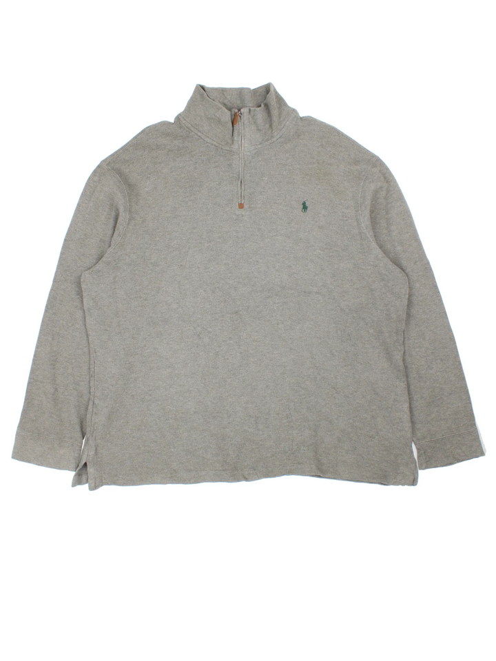 Ralph Lauren 1/4 Zip Sweater in a grey colourway with the logo embroidered on the front.