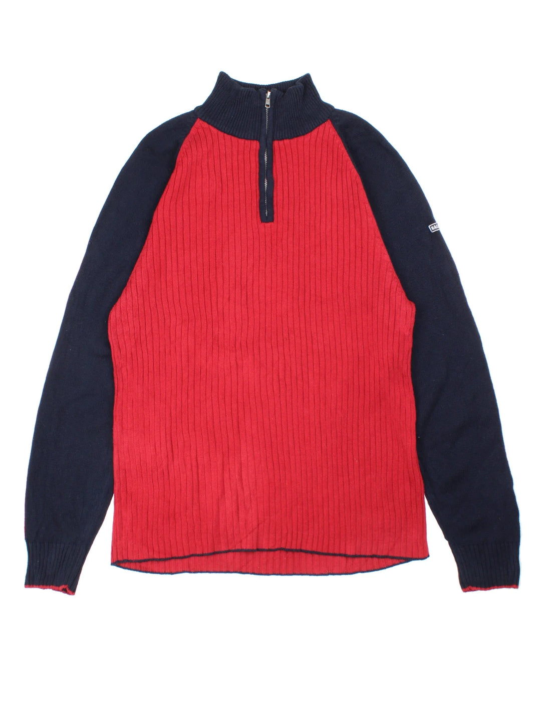 Nautica 1/4 Zip Sweater in a red colourway with the logo embroidered on the left sleeve.