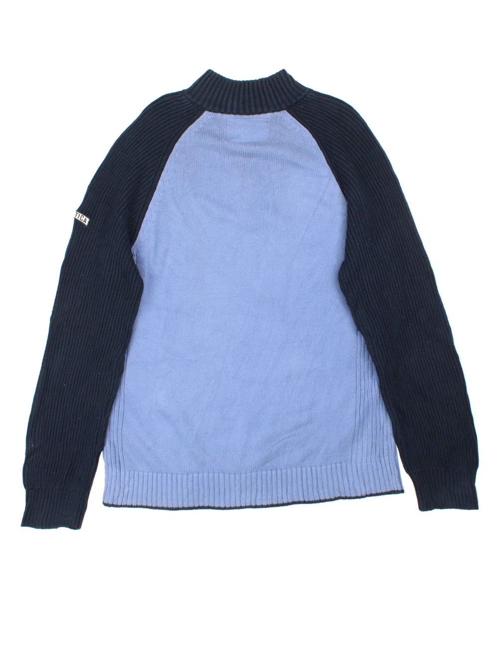 Nautica 1/4 Zip Sweater in a blue colourway with the logo embroidered on the left sleeve.