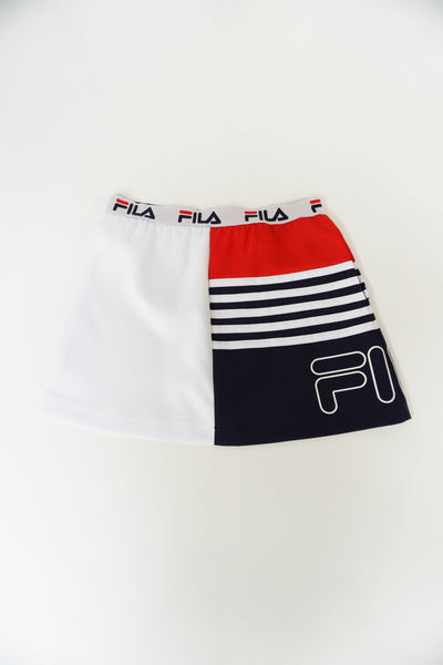 Fila red, white and blue spell-out sporty style mini skirt with elasticated waist 
