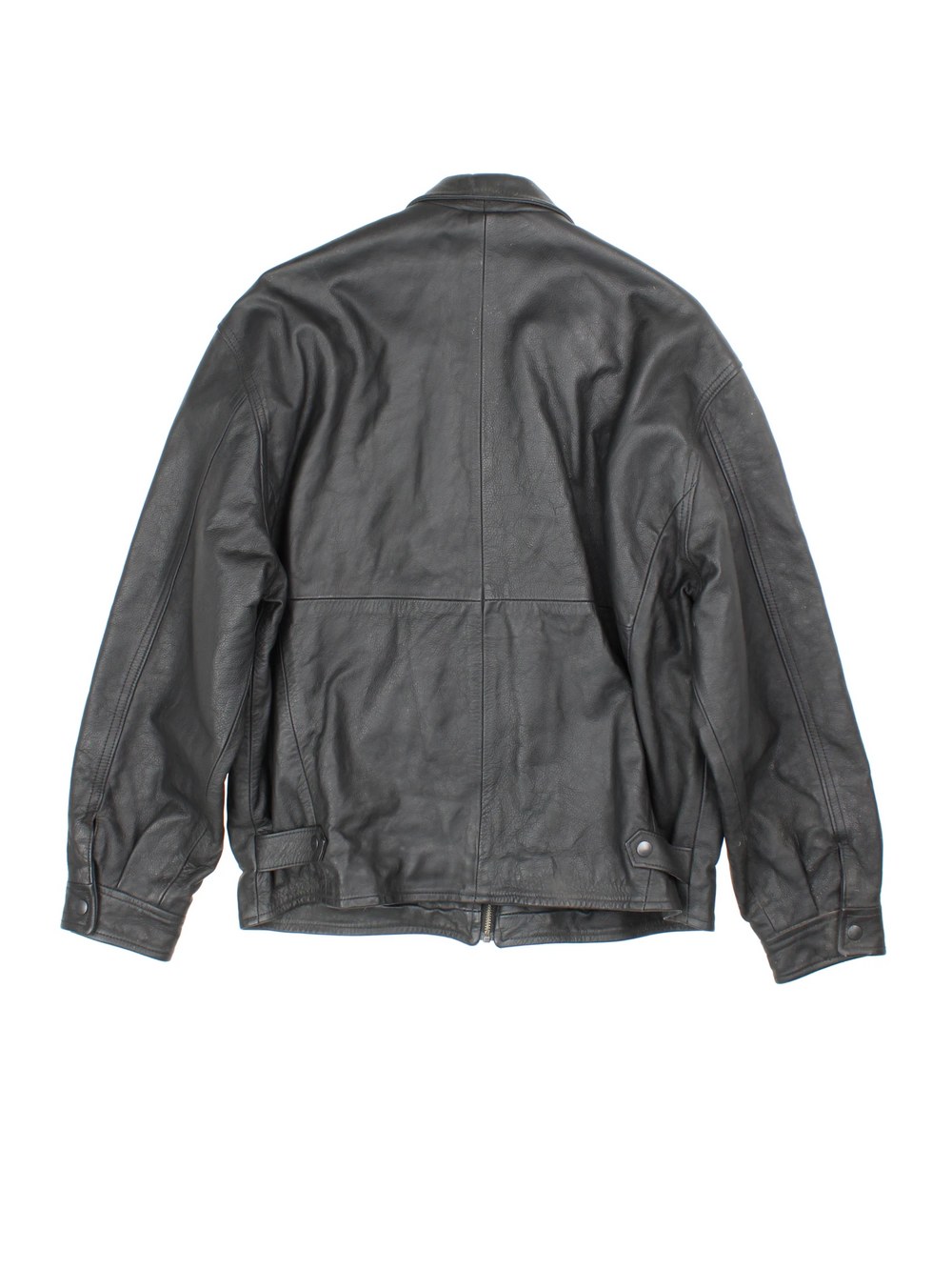 Vintage 1994 Disney Lion King Promo Leather Jacket in black. The jacket has a dagger collar, Lion King logo embroidered on the front panel and an interior pocket. The jacket is also lined with a quilted satin fabric. 