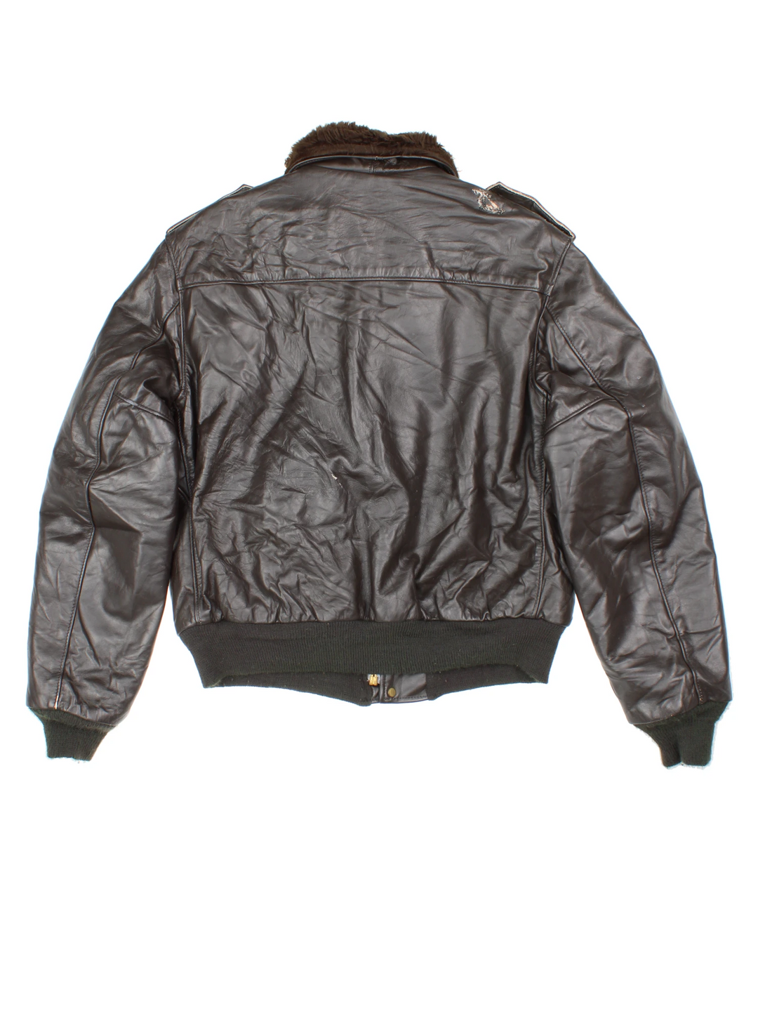Schott Leather Flight Jacket in a brown colourway with a faux fur collar, zip up with side pockets and has a faux fur lining. 