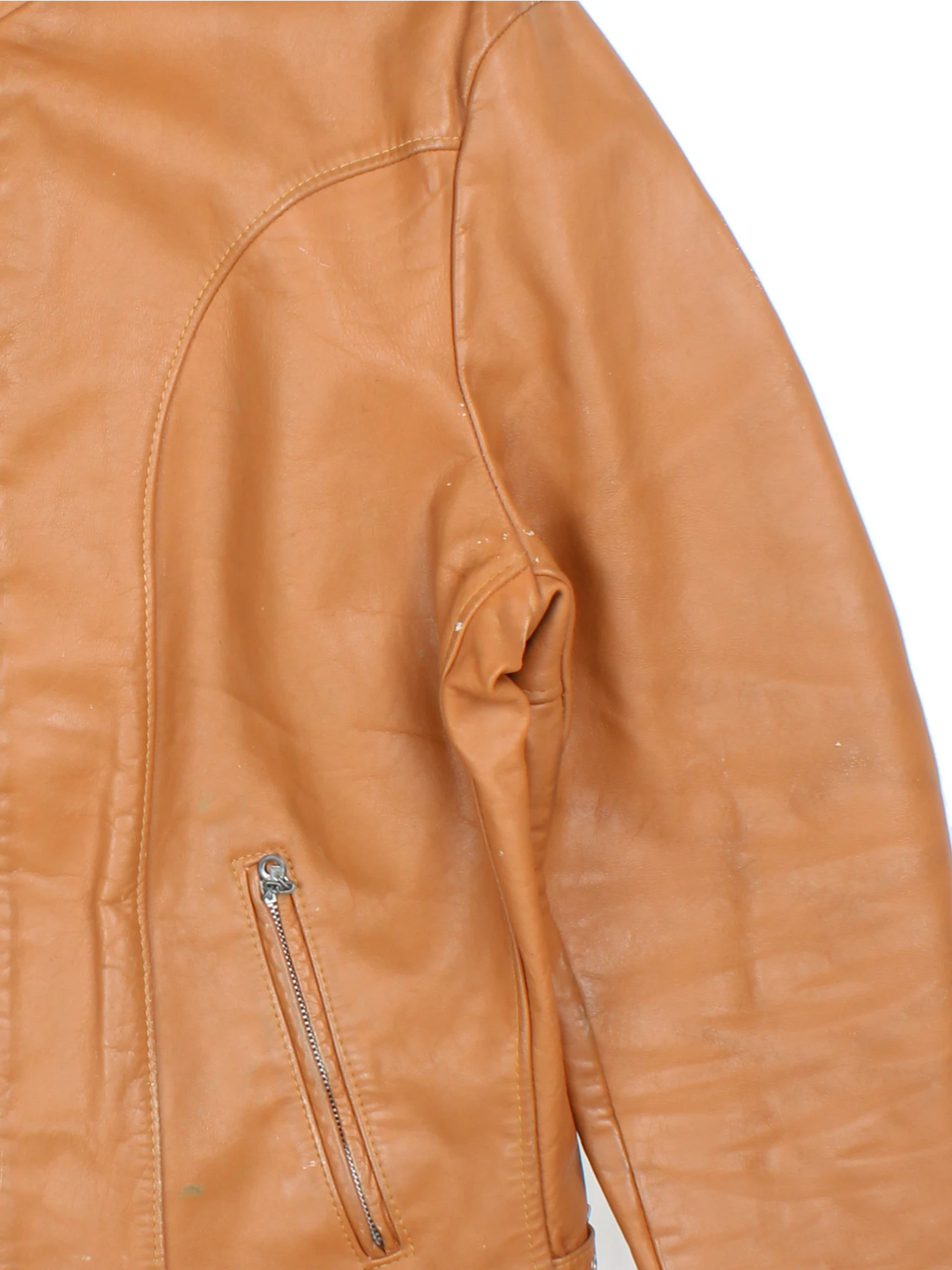 Vintage 1970's Cycle Rider zip through leather motorcycle jacket in tan, with removeable liner and zip up pockets