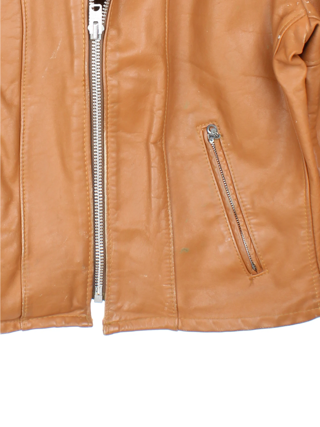 Vintage 1970's Cycle Rider zip through leather motorcycle jacket in tan, with removeable liner and zip up pockets