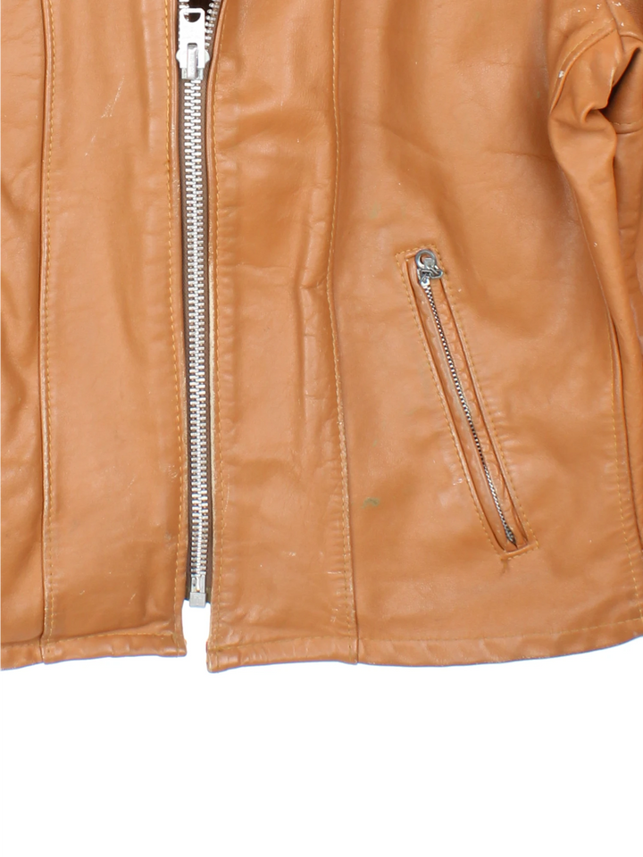 Vintage 1970's Cycle Rider zip through leather motorcycle jacket in tan, with removeable liner and zip up pockets