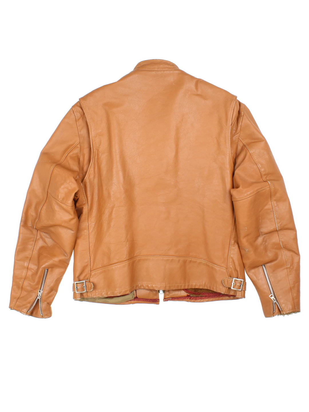 Vintage 1970's Cycle Rider zip through leather motorcycle jacket in tan, with removeable liner and zip up pockets