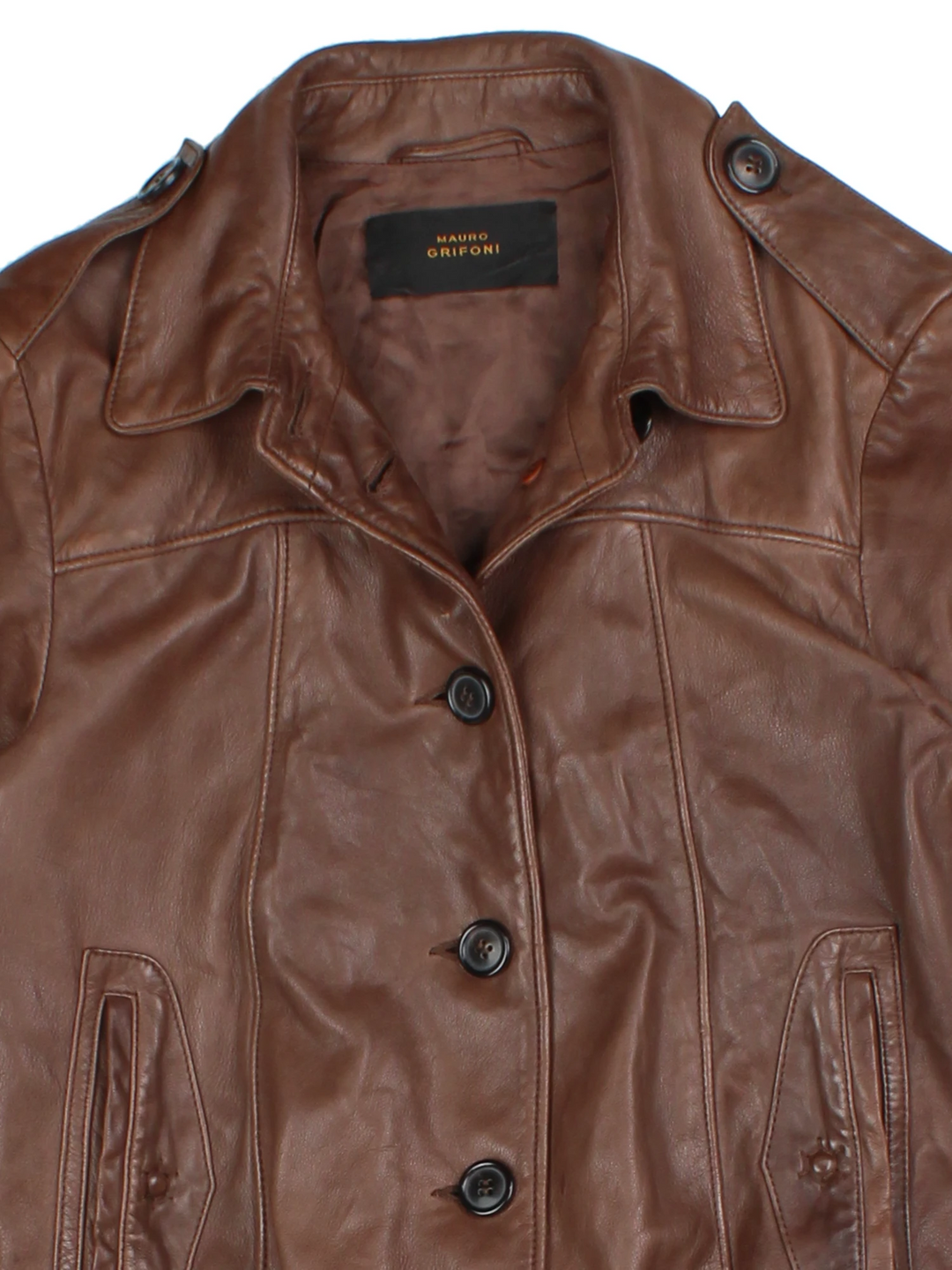 Y2K Brown Leather Bomber Jacket (Size M)