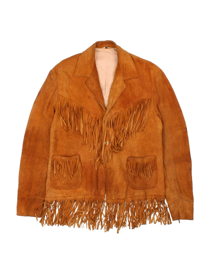 Vintage 60's Western Style Fringe Jacket in a brown colourway. Button down front with double pocket and open collar.
