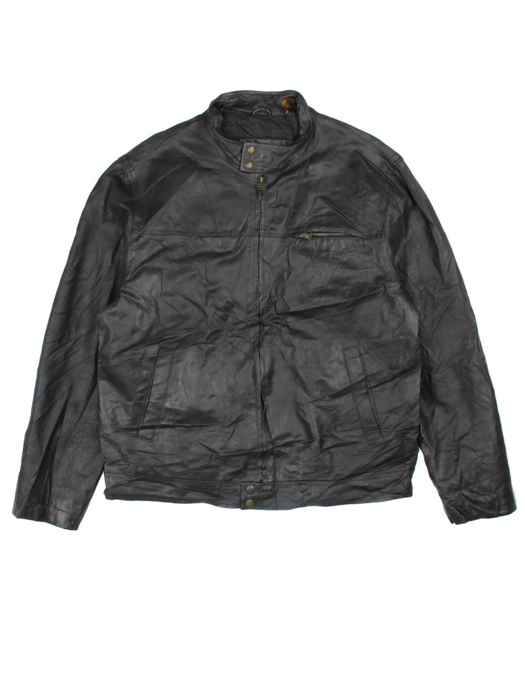 Timberland Leather Jacket in a black colourway. Zips up and has multiple pockets.