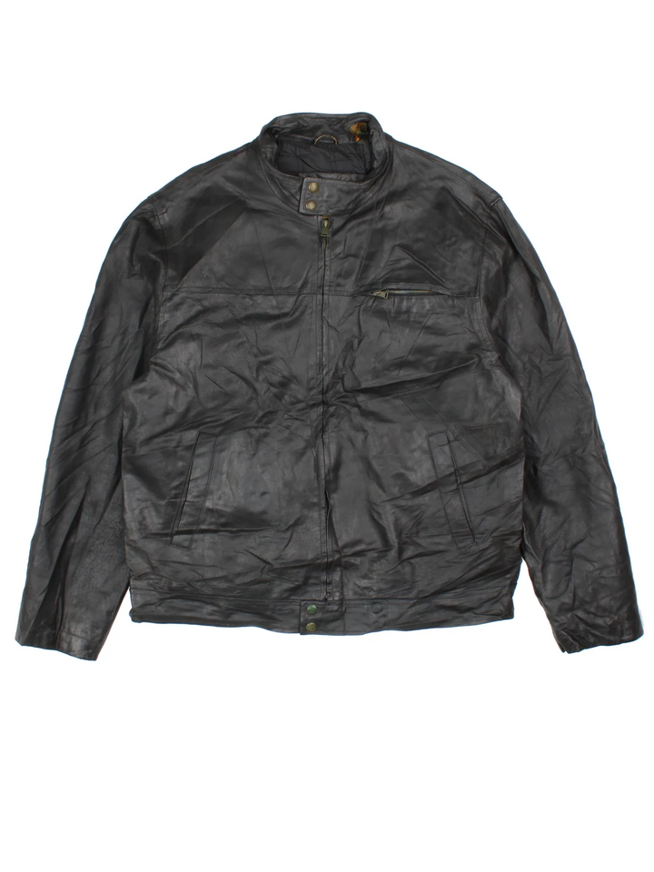 Timberland Leather Jacket in a black colourway. Zips up and has multiple pockets.