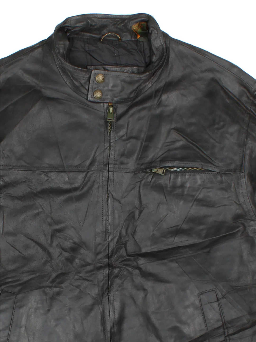 Timberland Leather Jacket in a black colourway. Zips up and has multiple pockets.