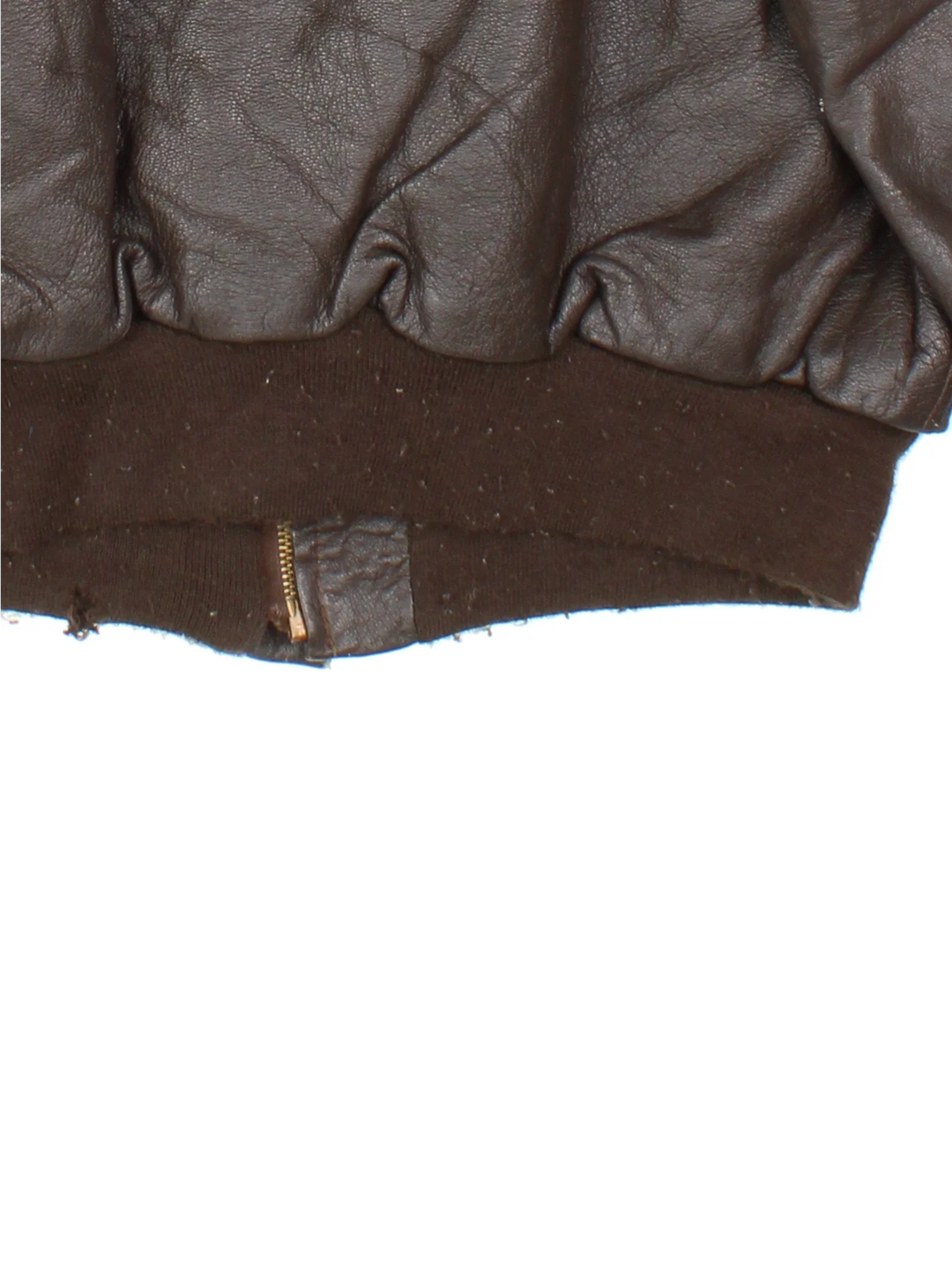 Vintage A-2 Leather Flight Jacket in a brown colourway. Zips up and has multiple pockets, and velcro patches from where badges once were.