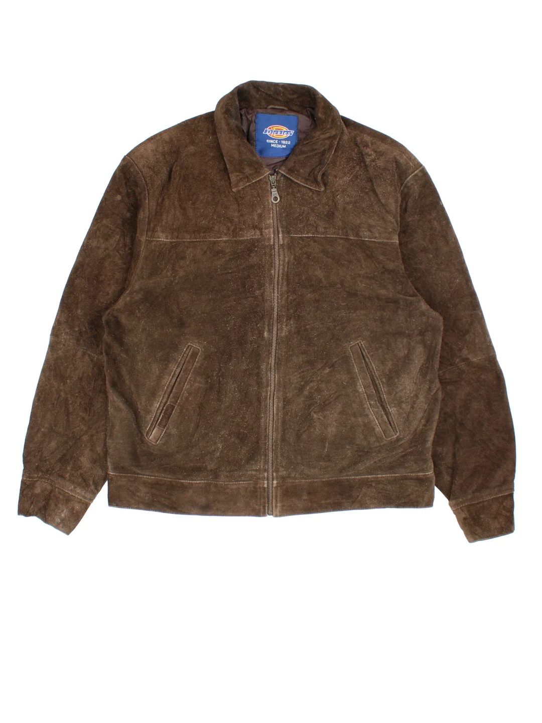 Vintage 80's Dickies Suede Leather Jacket in a brown colourway. Zips up and has side pockets.