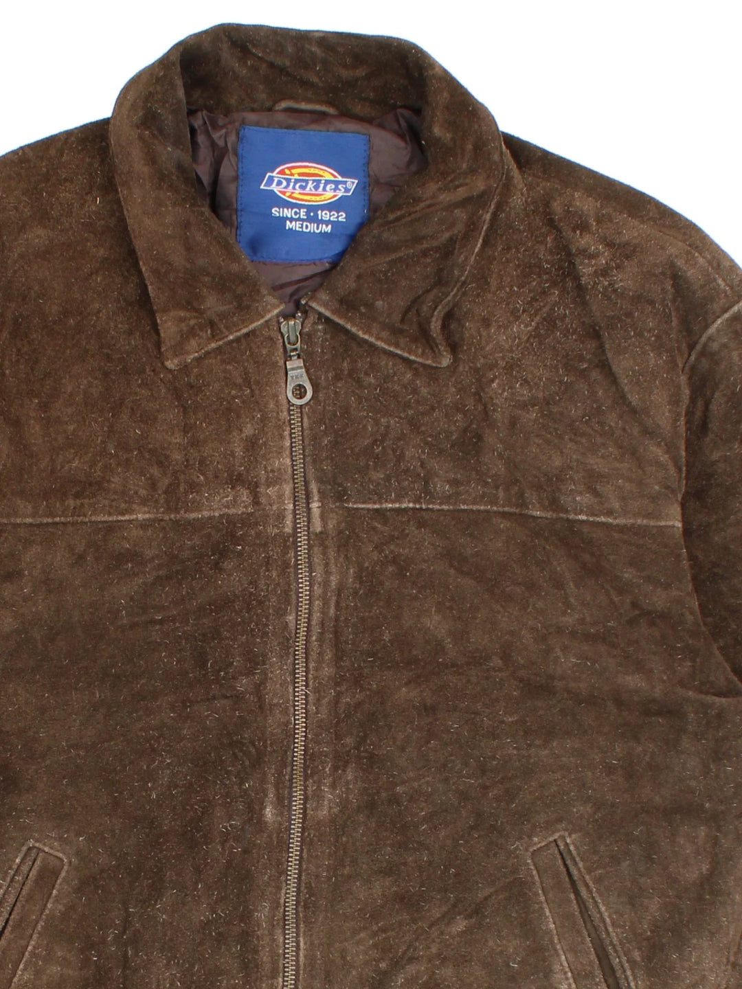 Vintage 80's Dickies Suede Leather Jacket in a brown colourway. Zips up and has side pockets.