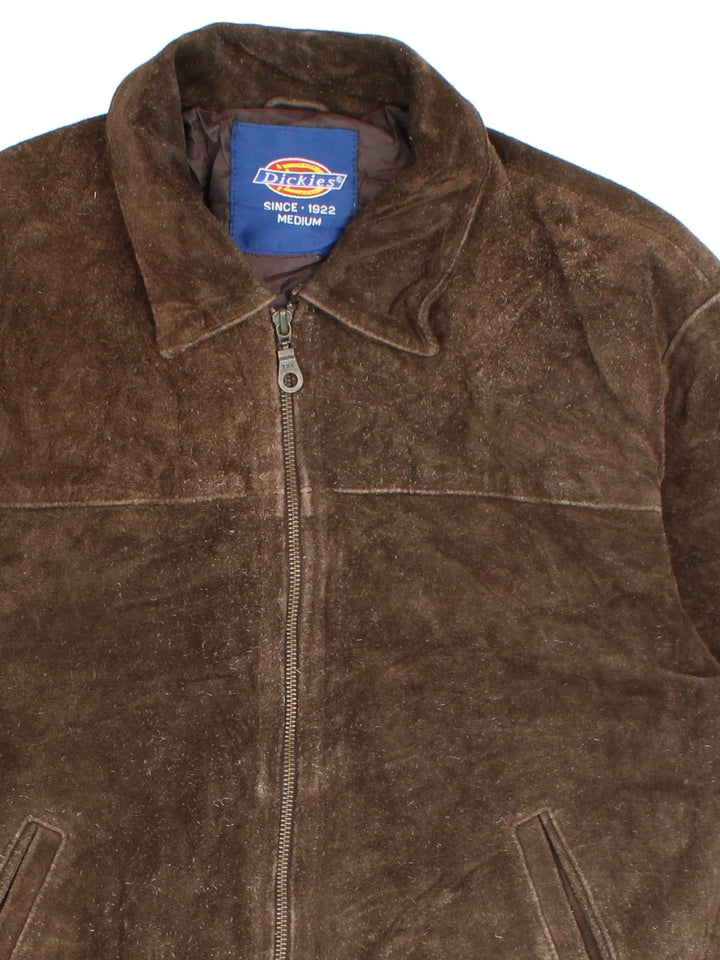 Vintage 80's Dickies Suede Leather Jacket in a brown colourway. Zips up and has side pockets.