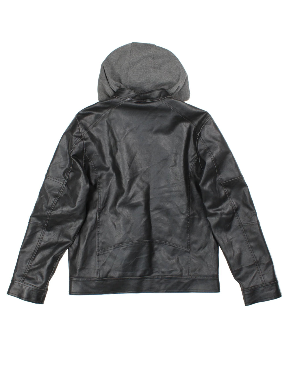 Vintage Guess Hooded Leather Jacket in a black colourway. Zips up and has multiple pockets, insulated with a removable hooded lining, and branded zips.