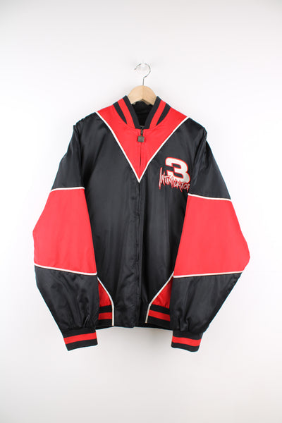NASCAR's Dale Earnhardt #3 'Intimidator' red and black racing jacket, features embroidered spell-out details  