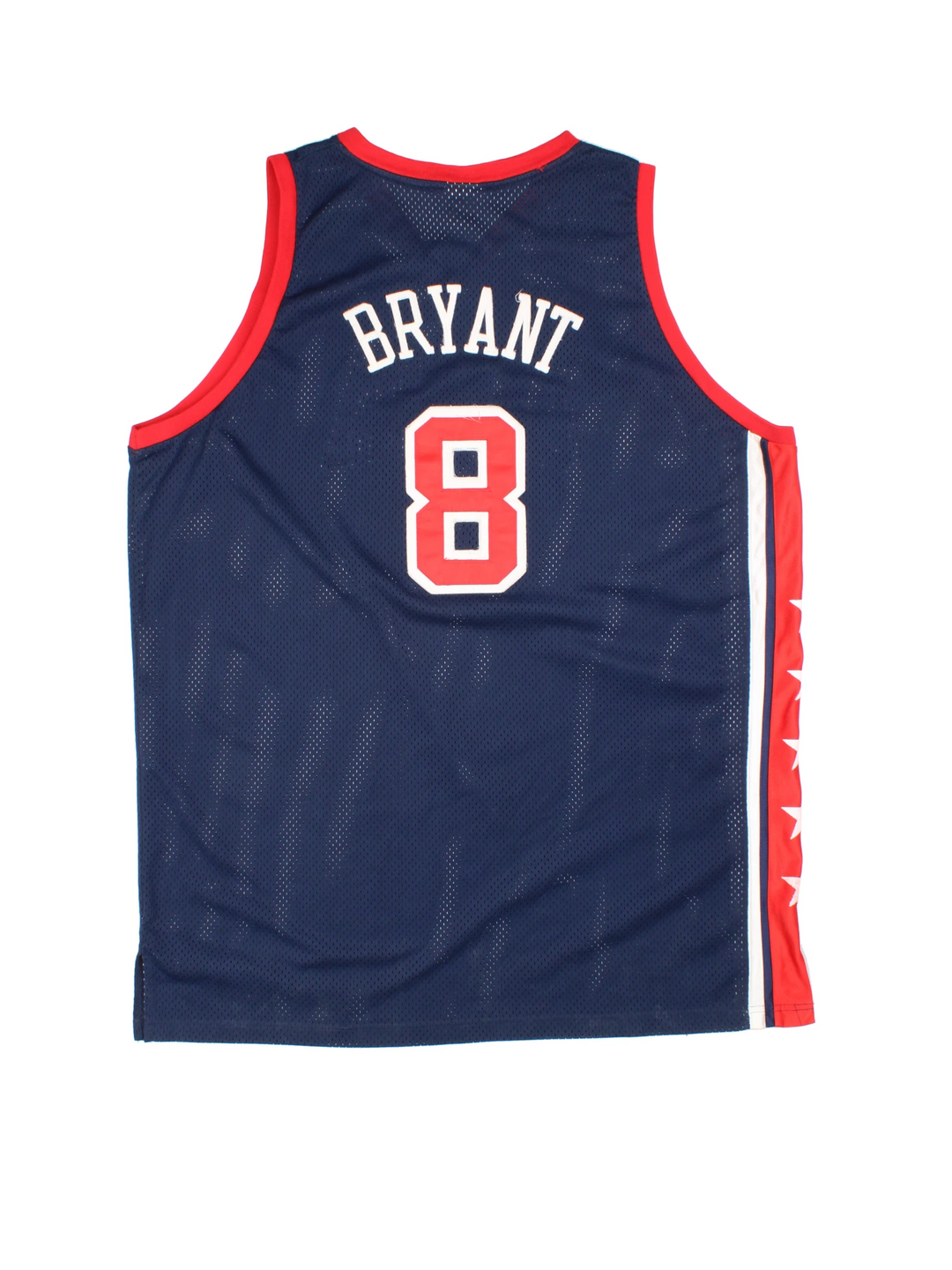 Vintage USA Dream Team Kobe Bryant Nike Basketball Jersey in a navy blue kit colourway, features embroidered logos and badge on the front, and on the back Bryant number 8.