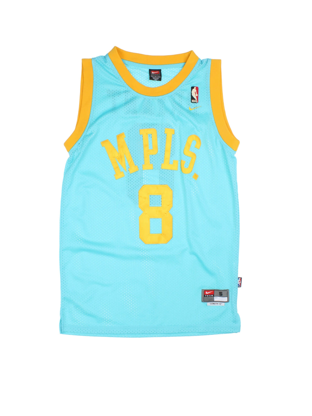 00's Teal and yellow LA Lakers NBA jersey by Nike with embroidered Lakers #8 on the front and Kobe Bryant on the back