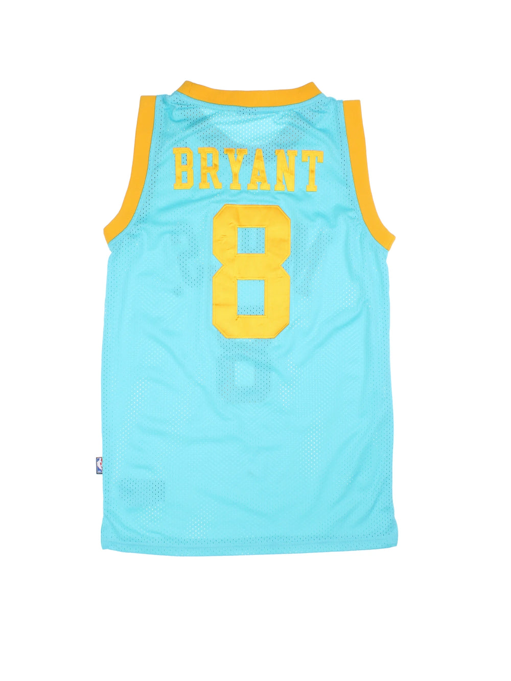 00's Teal and yellow LA Lakers NBA jersey by Nike with embroidered Lakers #8 on the front and Kobe Bryant on the back