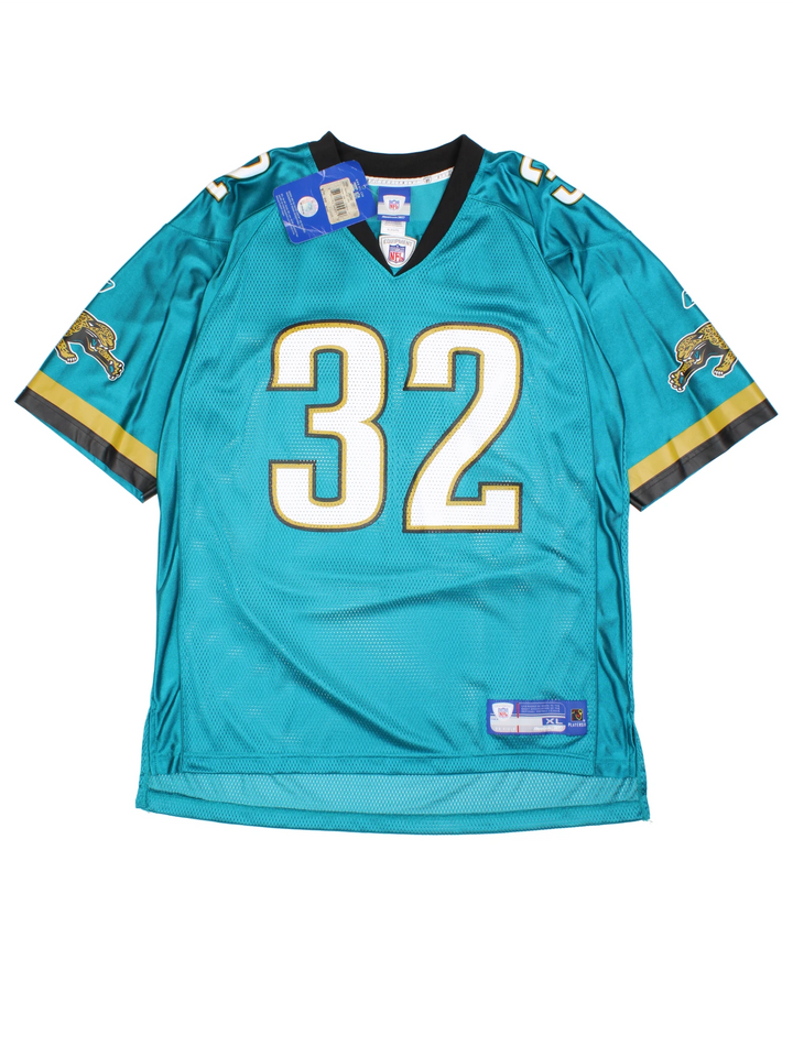 2009 Jacksonville Jaguars Maurice Jones-Drew #32 jersey. Signed on the back, made by Reebok. Still has original tags, features printed letters/ numbers.