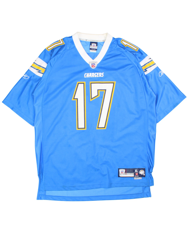 Philip Rivers x Los Angeles Chargers NFL Jersey in blue, by Reebok features embroidered lettering 
