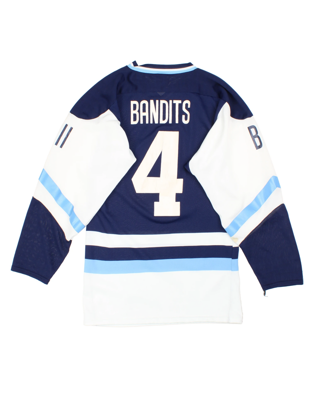 Vintage 90's Looney Tunes Bandit Hockey Jersey in a blue colourway with the bandit graphic printed on the front and on the back is Bandits number 4.