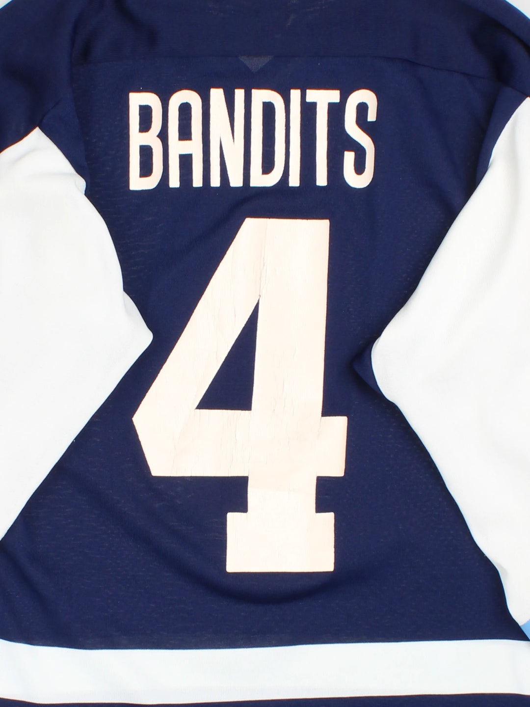 Vintage 90's Looney Tunes Bandit Hockey Jersey in a blue colourway with the bandit graphic printed on the front and on the back is Bandits number 4.